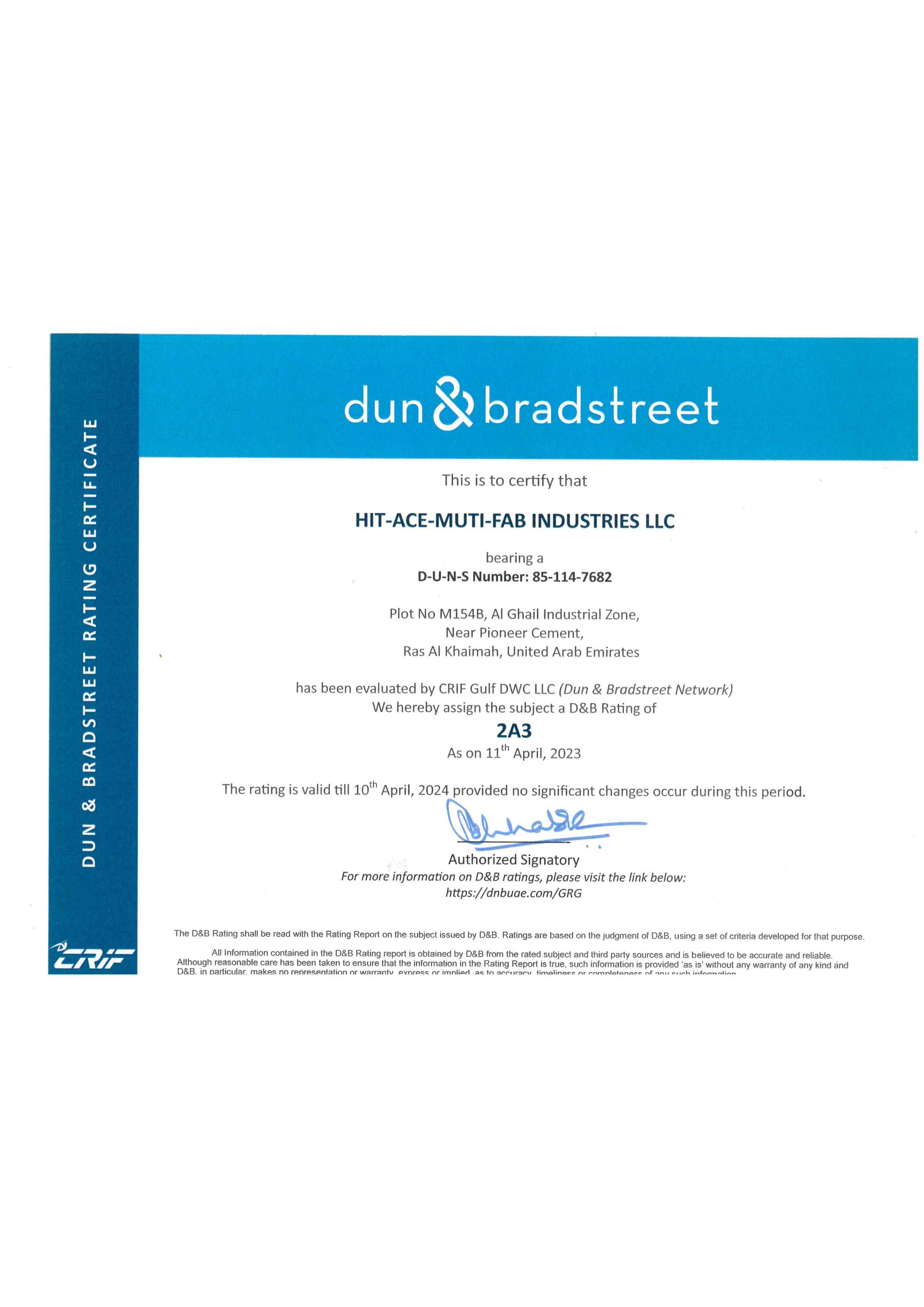 DUNS CERTIFICATE